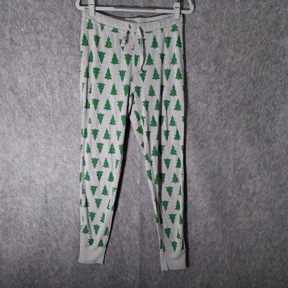 Hanna Andersson Pajama Pants Women M Gray‎ Christmas Trees Print Organic Cotton